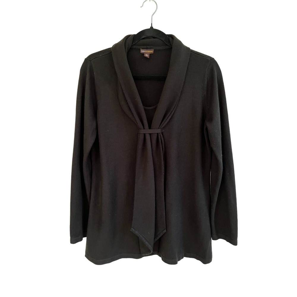 Dana Buchman Knit Tie Front pullover Black Sweater Women's Size M Medium